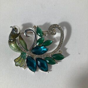 Womens Napier Peacock Brooch Pin Green Silver 2"